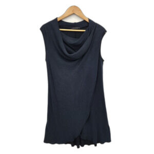 Cut Loose Cowl Neck Texture Sleeveless Tunic Dress Dark Blue Small Lagenlook